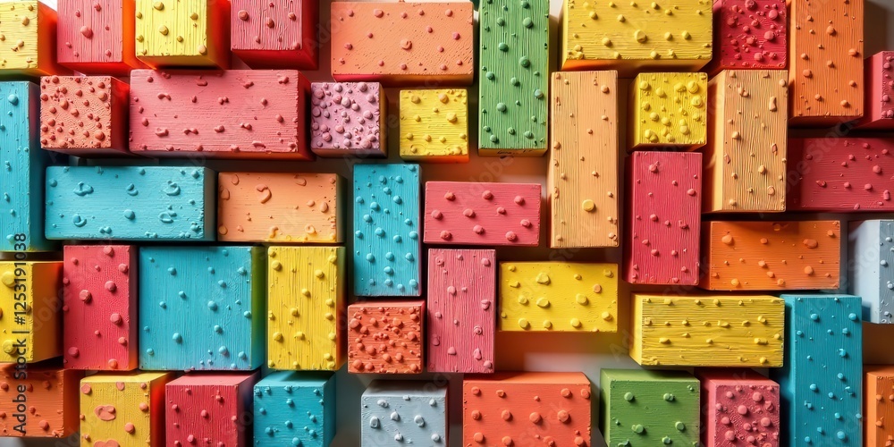 Aufkleber A vibrant array of colorful textured blocks arranged in a captivating geometric pattern, exhibiting a playful yet sophisticated design aesthetic.