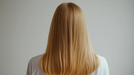 Naklejka premium Beautiful model girl with Blond hair strand,silky healthy wavy hair strand,hair wavy ribbon, with smooth,Keratin straightening,Treatment,straight long hair,procedures,Smooth hairstyle.