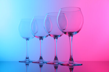 Empty glasses on table, color tone effect