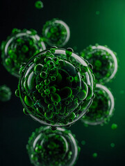Green molecules rendered in various angles for a scientific look.