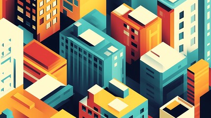 Abstract Isometric Cityscape Colorful Buildings Design