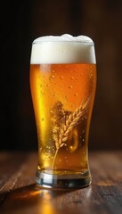 Amber wheat beer in vintage glass, effervescent bubbles , vintage, beverage, texture