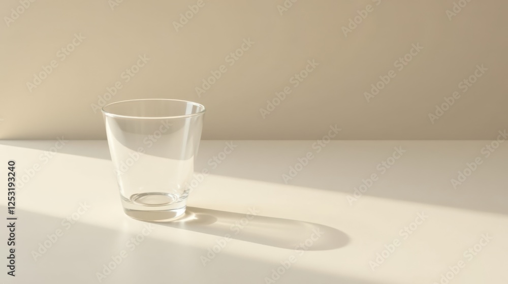 Aufkleber a single empty glass sits on a minimalist surface, bathed in soft sunlight, casting a delicate shado