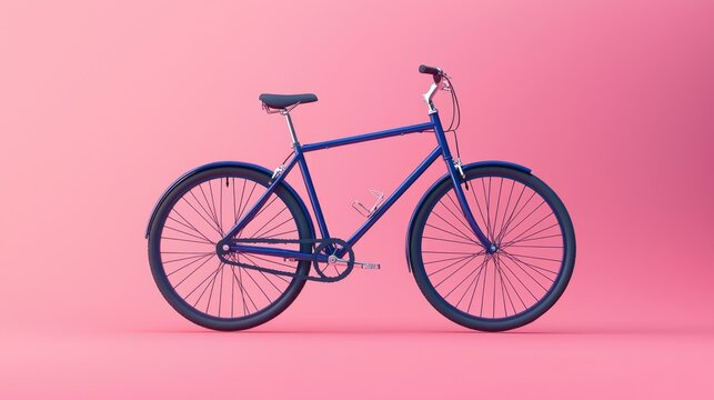 Classic Blue Bicycle on Pink Background: A Minimalist Cycling Image
