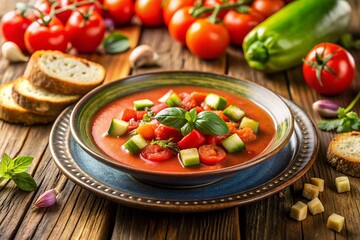 Vibrant Gazpacho: Top-Down View of a Refreshing Mediterranean Summer Salad