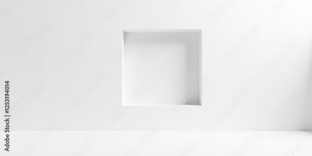 Poster minimalist recessed niche in a pristine white wall, ideal for display or interior design projects