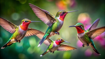 Vibrant Hummingbirds in Dynamic Flight: High-Resolution Stock Photos with Isolated Backgrounds
