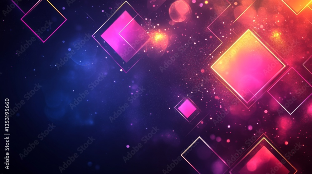 Poster luminous geometrics, a dynamic display of illuminated squares on a textured, gradient-rich backdrop