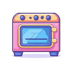 A vibrant, cartoon-style oven with colorful details, perfect for illustrating cooking themes, kitchen designs, or culinary adventures in a playful and creative way.