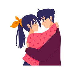 A couple in love hugs and Kisses. Cute cartoon vector illustration on white background