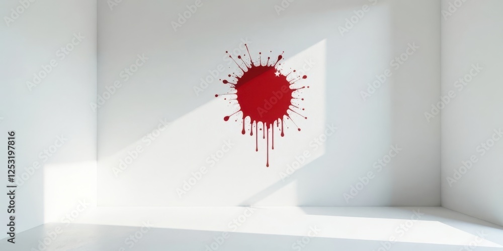 Aufkleber abstract red splashes on a white wall in a minimalist room setting
