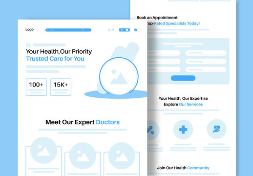 Medical Clinic And Healthcare Website Template Wireframe