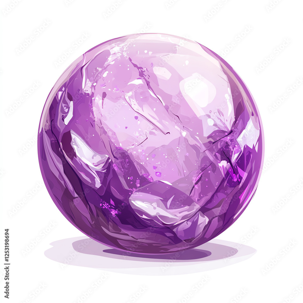 Poster a vibrant purple crystal sphere with intricate surface details and a glossy finish, perfect for use 