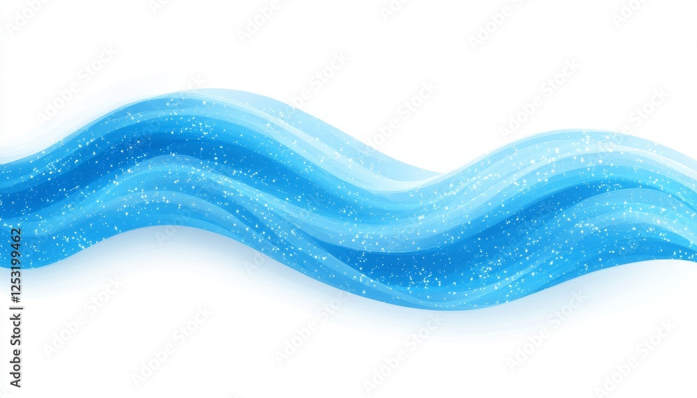 Poster Abstract Flowing Blue Wave Pattern with Sparkle Effect. Isolated on Transparent Background.