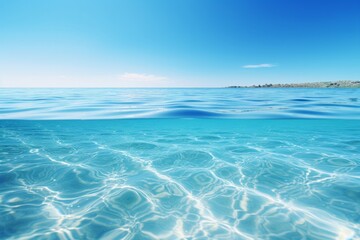 Fototapeta premium Waves caress the shore in a tranquil embrace of azure and serenity. Generative AI