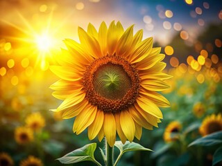Fototapeta premium Vibrant Sunflower Close-up with Bokeh Field Background - Stock Photo