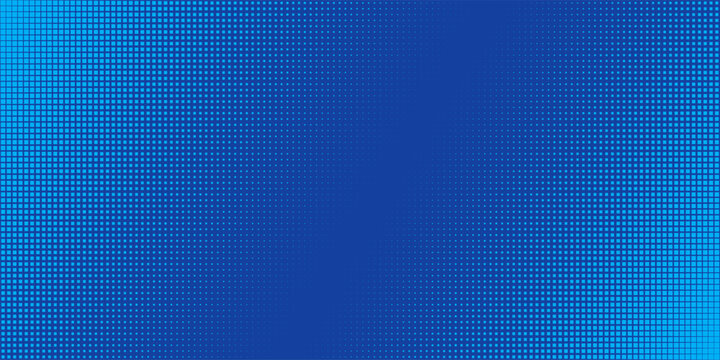 Blue pixel background. Abstract digital pattern with square elements grid. Futuristic dotted mesh with gradient effect. Geometric minimal digital design. Modern vector illustration.