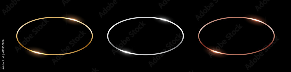 Aufkleber gold, silver and bronze oval frames. horizontal thin metal ellipse photo or picture frames isolated 