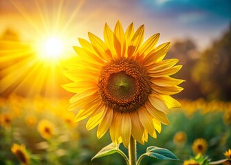 Vibrant Yellow Sunflower Summer Minimalist Abstract Art Background with Copy Space