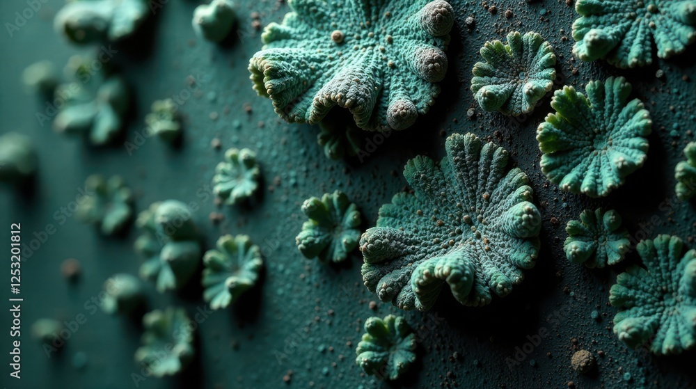 Poster abstract teal floral pattern intricate close-up of organic shapes on textured surface