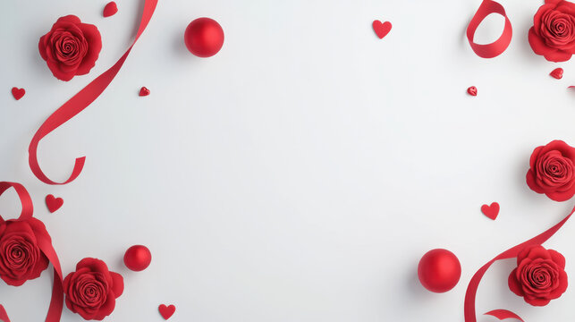 Valentine Day banner featuring red roses, ribbons, and hearts, creating romantic atmosphere perfect for celebrations and love themed events