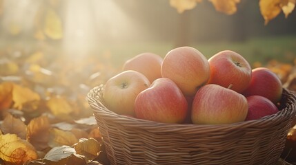 Hand-picked organic apples basking in the autumn sunlight. Generative AI