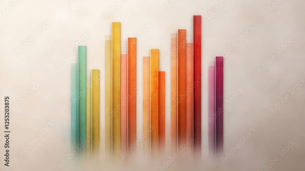 Poster colorful bar graph illustration with vibrant hues representing data trends. bars vary in height and 