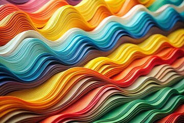 Vintage Colorful Paper Art: Abstract Wavy Lines on White Background