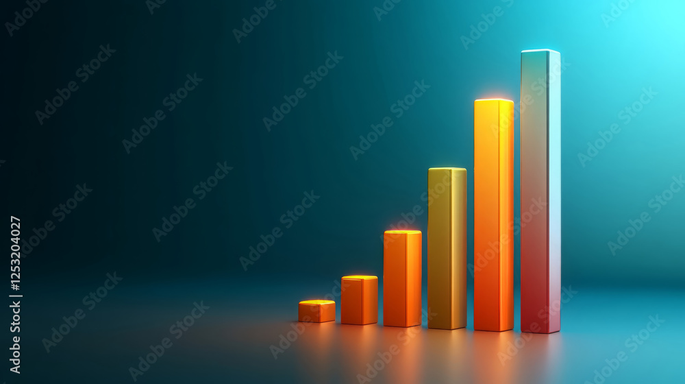 Poster creative stylized bar graph showing gradual increase in data values, featuring vibrant colors like o