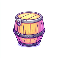 A colorful and vibrant cartoon-style wooden barrel, perfect for various design projects, illustrations, or animations. Ideal for creative and playful themes.