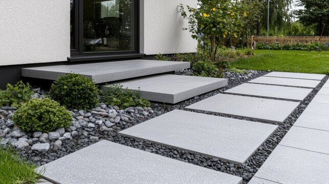 Modern home exterior steps and walkway