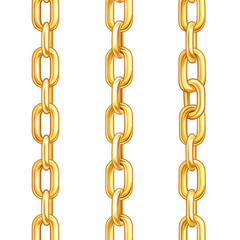 Obraz premium A collection of golden chains arranged vertically on a white background. Ideal for representing strength, connection, or luxury in various graphic projects or designs.