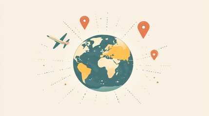 Airplane flying over world map, global travel, showing destinations. Possible use Travel brochure, tourism website