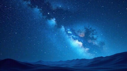 Fototapeta premium Serene Night Sky Above Undulating Desert Landscape, A Celestial Tapestry of Stars and Milky Way