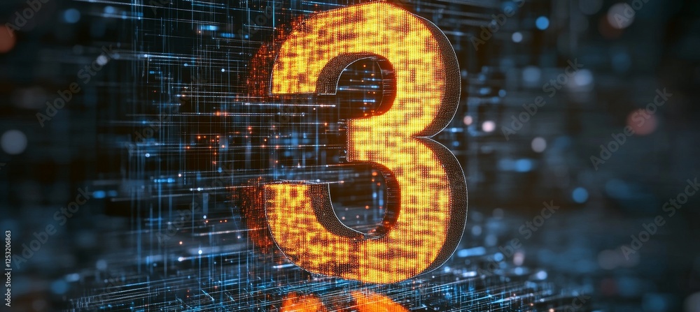 Aufkleber 3d number 3 in technology and futuristic background design illustration.3d rendering, digital art