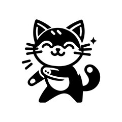 cute cartoon cat dancing logo design