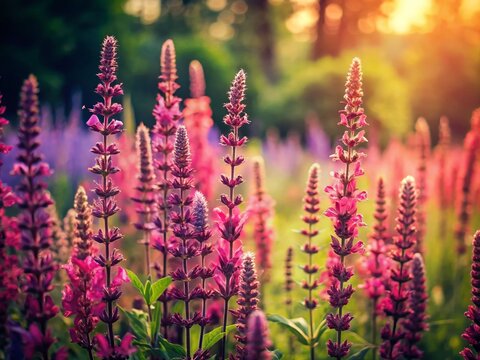 Vintage Photo: Lush Clary Sage & Pink Cleoma Thicket - Botanical Beauty