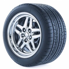 Obraz premium Chrome Alloy Wheel with Performance Tire Modern Car Rim Isolated on White Background