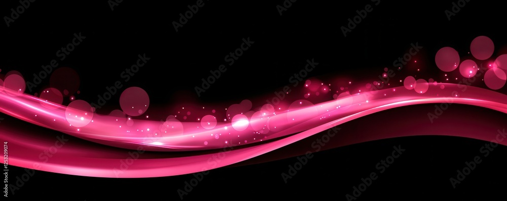 Poster Abstract Pink Wave Background with Glowing Lights and Bokeh Effect