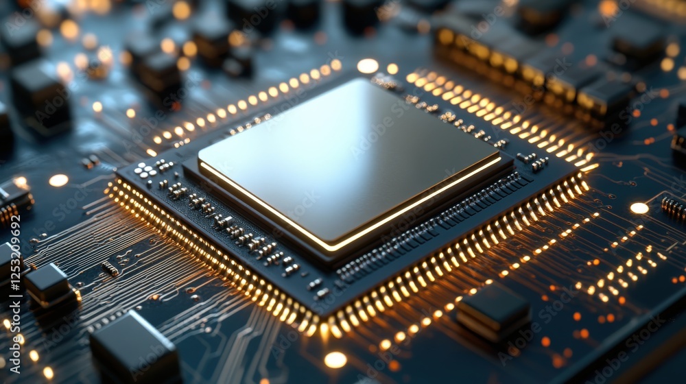 Poster Close-Up View of Electronic Circuit Board with Central Processing Unit
