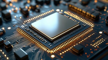 Close-Up View of Electronic Circuit Board with Central Processing Unit