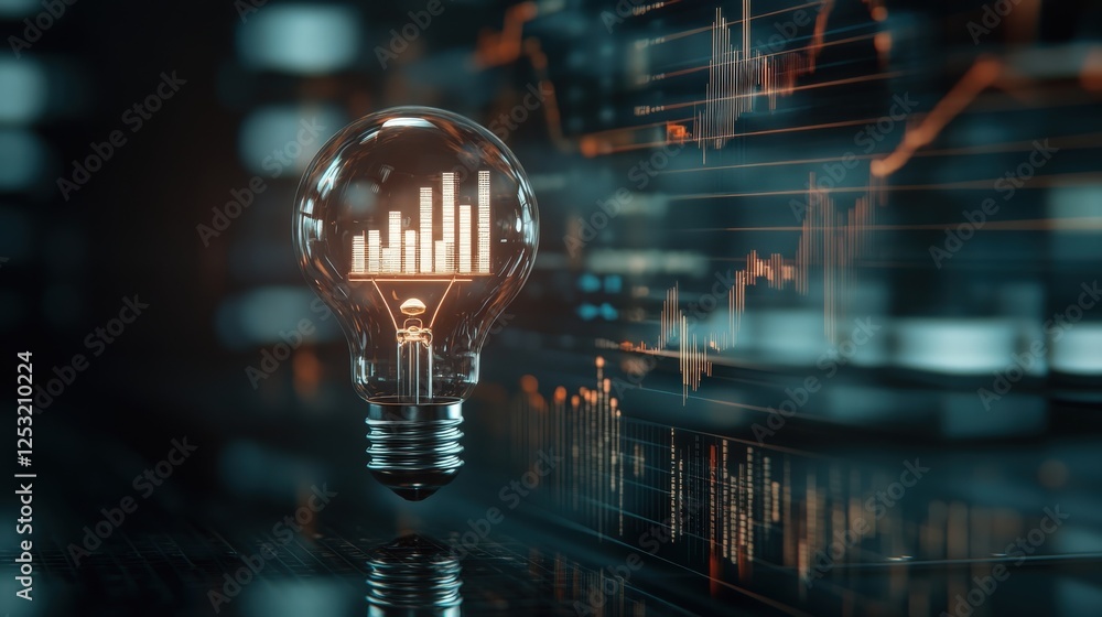 Aufkleber Light Bulb with Graph Display Representing Business Innovation Concept