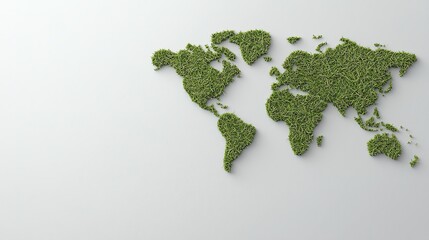Green plant world map on light background symbolizing global environmental conservation and sustainability.