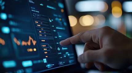 Fototapeta premium Modern Data Visualization on Laptop Screen with Touch Interaction