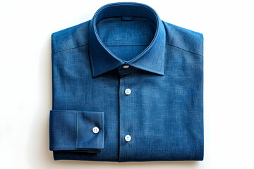 Blue dress shirt, folded, white background, studio shot, online store