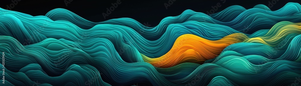 Poster abstract teal and gold wave pattern swirling lines 3d render modern background design