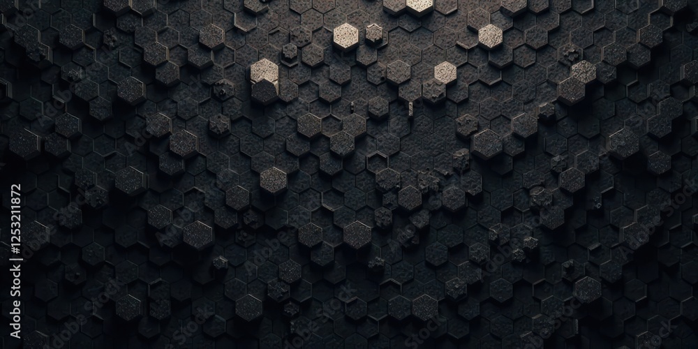 Poster Abstract Dark Hexagonal Pattern Background Texture  A Detailed Study in Geometric Forms and Shadow Play