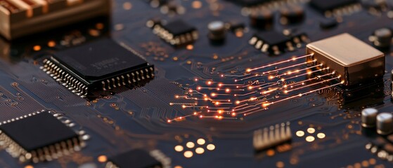 Obraz premium Close Up of Circuit Board with Glowing Connections