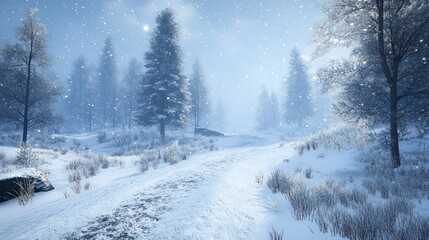 Fototapeta premium Snowy Path Through A Winter Forest Scene