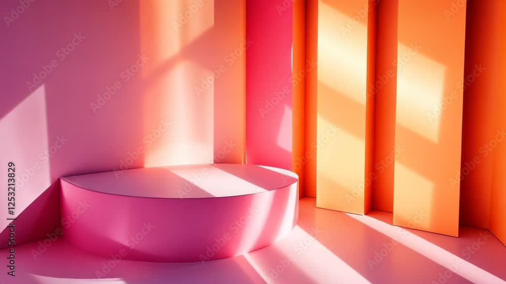Poster vibrant interplay of light and color in a creatively designed space with playful shadows and soft fo